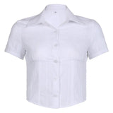 White Cropped Short Sleeve Blouse-Outfit