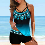 Leaf Printed Swimsuit Vintage Sexy Backless Tankini Set Female Summer Beach Two Pieces Swimwear Bathing Suit Plus Size