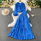 Style Pink Three-Dimensional Flower Collar Lantern Sleeve Shirt Lady Autumn High-Rise Dress
