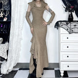 Summer 2024 New Long Dress Retro Sand Dune Waste Texture Fabric Dress Girl-Outfit