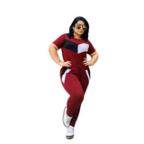 Size 2 Piece Set Women Tracksuits Patchwork Crop Top Short Sleeve Leggings Jogger Sport Suit Stretch Wholesale