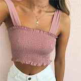 New Summer Autumn Tube Crop top Women Bow Tie Strap Ruched tank Top Lettuce Edge Elastic Camis 5