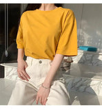 100% Cotton T Shirt Women Summer New Oversized Solid Basic Tees 9 Color Casual Loose Tshirt Korean O Neck Khaki