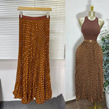 Fashion Folding Wave Half-Dress French Sweet High-Waisted A-Shaped Skirt Mid-Long Folds