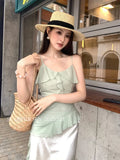 Xixi 2025 Summer New Temperament Pure Temperament Lotus Leaf Side Solid Color Bottom Sling Vest Women