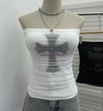 Shot Mesh Splicing Printing Bras Vintage Babes With Chest Pads With Short-Term Bra Wrapping