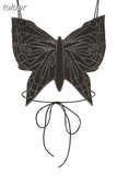 Rhinestone Butterfly Crop Top Y2k 90s Asymmetrical Backless Halter Tops Sexy Summer Black Tanks and Camis