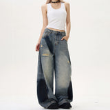Blade Splicing Deconstruction Hole Painting To Make Old Jeans Loose Hedging Men And Women With The Same Drag Trousers
