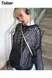 Sexy Fishnet See Through Oversize Sweater Women Elegant Casual Outerwear Korean Fashion Jumper Retro Pullovers