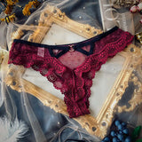 Lace Mesh T-T-Shirt Female Transparent Hollowless Low-Waisted Cotton Crotch Triangle