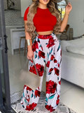 Women's Explosive Elegant Wind Short Sleeve Two-Set Printed Trousers Suit