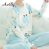 Heart Fur Suit Set Home Wear 2 Pieces Set Outfits Women Winter Warm Fur Pllover & Pants Female