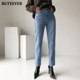 Vintage Streetwear Women Denim Blue Jeans Autumn Winter High Waist Loose Trousers Female Straight Leg Jeans