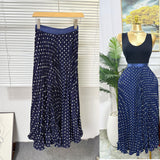 Fashion Folding Wave Half-Dress French Sweet High-Waisted A-Shaped Skirt Mid-Long Folds