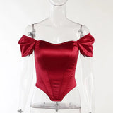 Women Satin Sexy Off Shoulder Bodycon Corset Crop Tops Ladies Solid Color Skinny Tunic Tube Tops Party