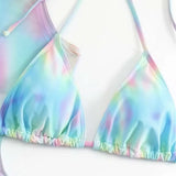 2024 New Gradient Print Mesh Dress Three-Piece Swimsuit Swimsuit