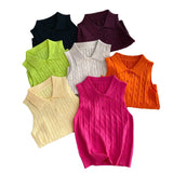 Chic Summer French Niche Polo Collar Sleeveless Knitted Top Girl Slime With Solid Color