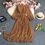 Autumn New Style Waist Shows Thin Retro Print Sweet Aging French Dress Super Immortal Chiffon Pleated Skirt-Outfit