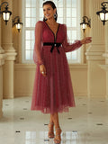 Contrast Trim Mesh Puff Sleeve
