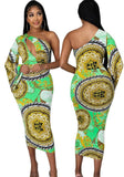 Casaul Retro Print One Shoulder Long