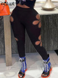 Fall Sexy Skinny Pants Women 2022 High Waist Legging Soild Black Pants Hollow Out Bodycon Pants Female Trousers
