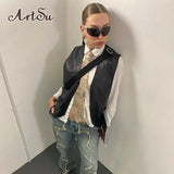 Black Faux Leather Sleeveless Jacket Vest Vintage England Style Streetwear Jackets Coats Women Button Up Suit
