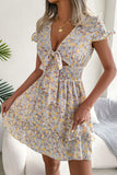 Tie Front Cutout Smocked