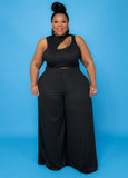 Cut Out Sleeveless Crop Top and Long Skirts Plus Size Two Piece