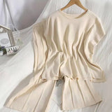 New Solid Color Round-Neck Sleeveless Vest Knitted Nine-Piece Trousers Set Thin Ice Silk Two-Piece