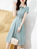 Toloer Collared Color Wave Point Skirt 24 Summer New Waist Simple Temperament Elegant Fashion Age Reduction Women's