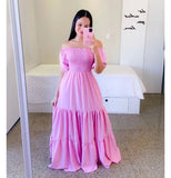 New Spring And Summer Women's Dress A Word Broken Shoulder Long Pure Fairy