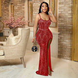 Sexy Straps Rhinestone Slit Long