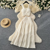 The Age Of Fresh Spring And Summer Holiday Wind Short Flying Sleeve Slings Slings + High-Waisted Wrinkles Skirt Two
