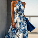 New Female Temperament Elegant Sexy Print Long Dress Dress Dress
