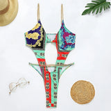 Sexy Hollow Out One Piece Swimsuit Women Chain Swimwear Print Bodysuit Backless Monokini Brazilian Bathing Suits Beach