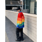 Striped Hollowed-Out Sweater Men's Spring And Autumn Design Tide Brand Ins Casual Hip-Hop Lapel Sweater-Outfit