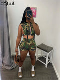 Summer Clothes Streetwear 2 Two Piece Sets Tracksuit Women Outfits Crop Top Women Skinny Shorts Camouflage Matching