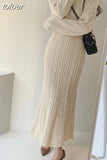 Lady Winter 2023 Loose Warm Two Piece Set Women Twist Pullover Knitted Sweater Elastic Waist Mermaid Midi Skirt Sets