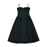 Romantic Bra with Wire Corset Style Low Waist Spliced Ruched Pleated Swing Long Midi Dress Women Sexy Summer Sling Robe-Outfit