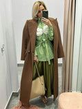Women's Y2K Vintage Plaid Belted Elegant Long Sleeve Shirt Turn-down Collar Button-down with 3D Flower Fall Slim Tops-Outfit