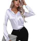 Style: A Button Satin Shirt, Temperament, Commuter Long-Sleeved Shirt, New Women's Wear In Spring And Summer.-Outfit