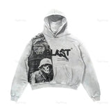 autumn and winter men street trend letter print sweatshirt retro high street loose couple pullover hooded sweatshirt-Outfit