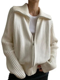 Autumn Winter Casual Zipper Y2K Fairy Cardigan Women Turtleneck Long Sleeve Oversized Knitted Basic Loose Sweate-Outfit