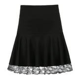 Black Goth Y2K Pleated Skirt Woman Punk Style Dark Academia Aesthetic Fairycore Mini Skirts Lace Edge High Waist