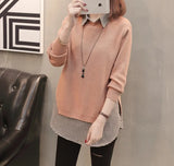 Women Clothes Spring Autumn Shirt Knit Pullover Sweater Two-Piece Sweater Women Casual Loose Large Size Shirt Bottoming