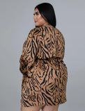 Brown Print Party Sexy Wrapped Plus Size