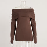 Women's Fall/Winter 2025 Long-Sleeved Knitted Bottom Shirt With A Word Of The Shoulder Sex-Repair And Exposed
