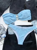 Bandeau Strapless Solid U-ring Two Piece