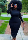 Plus Size Black Casual Line Long Sleeve Long
