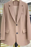 Women Fashion Office Single Button Casual All-match Lapel Collar Business Simple Long Sleeve Chic Blazer Retro Tops